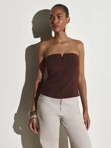 KSTM Ribbed Knit Strapless Sweetheart Neckline Corset Crop Top Slim Fitted Structured Bust Summer Night Out Party Top - Multicolor - View 1