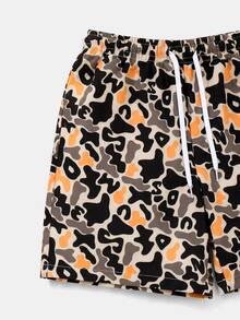 SUMWON Abstract Camo Letter Print Shorts With Elastic Drawstring Waist Mid-Length Summer Beach Holiday Casual Relaxed Fit Shorts - Multicolor - View 3