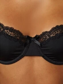 MISSGUIDED Underwired Balconette Bra With Lace Trim And Satin Bow Detail Adjustable Straps Everyday Lingerie Valentine's Day - Black - View 4