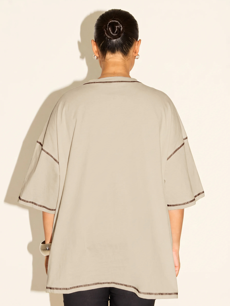 Plus Size 100% Cotton Oversized Contrast Stitch Detail T-Shirt Fall Autumn Winter New Season Trending Casual Comfy Loose Fit Curve Short Sleeved Top Cool Everyday Airport Travel Essentials Wardrobe Staple Y2k Basics Minimal