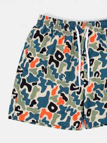 SUMWON Camo Letter Print Shorts With Elasticated Drawstring Waist Summer Holiday Beach Casual Shorts - Multicolor - View 3