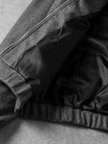 SUMWON Wool Blend Hooded Bomber Jacket With Full Zip Closure Welt Pockets Ribbed Hem And Cuffs Oversized Fit For Fall Winter - Dark Grey - View 4