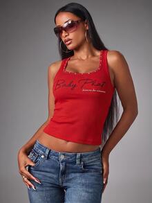 BABYPHAT STUD DETAIL RIB VEST - Red - View 5