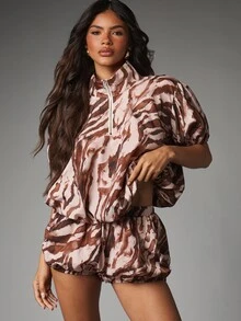 MISSGUIDED Celana Pendek Model Bloomer dengan Pinggang dan Ujung Elastis Motif Macan Tutul Berbahan Satin, Panjang Mini, Gaya Festival Musim Panas - MultiWarna - View 2