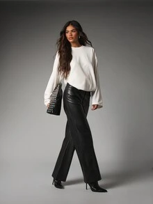 MISSGUIDED Cream Oversized Bell Sleeve Blouse With Crew Neck Elasticated Hem Casual Everyday Relaxed Fit Long Sleeve Top Spring Summer - White - View 4