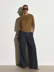 KSTM Textured Abstract Jacquard Crop Top With Crew Neck And Short Boxy Sleeves Relaxed Oversized Fit Summer Essential - Brown - View 2