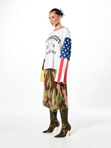 SUMWON Outwest 1989 Dallas Texas Graphic Long Sleeve Oversized Crew Neck Top With American Flag And Texas Star Color Block Sleeves Fall - Multicolor - View 5