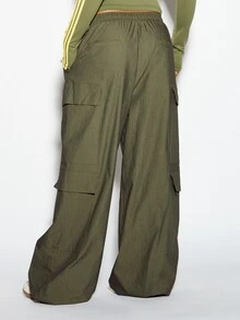 SUMWON WOMEN Wide Leg Cargo Pants With Elastic Drawstring Waist Multi Pocket Utility Style Full Length Loose Fit Casual Trousers - Army Green - View 5