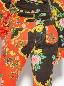 SUMWON WOMEN Celana Jeans Model Flare Pinggang Tinggi Motif Bunga Patchwork dengan Panel Blok Warna Kontras dan Saku Tempel Panjang Penuh - MultiWarna - View 4