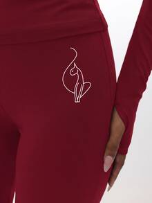 BABYPHAT Logo Zip-Front Mock Neck Long Sleeve Flare Leg Jumpsuit With Script Back Print And Cat Emblem Detail - Burgundy - View 5