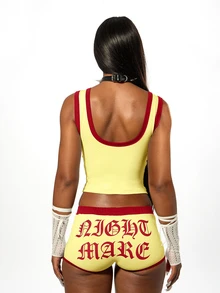 SUMWON WOMEN Nightmare Gothic Script Crop Tank Top With Red Contrast Trim Scoop Neck Sleeveless Festival Party Summer Rave - Yellow - View 2