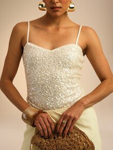 Dancing Leopard Apricot Sequin Camisole Bodysuit, Holiday/Vacation Wear - Apricot - View 5