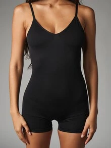 MISSGUIDED Sleeveless Scoop Neck Short Jumpsuit One-Piece Form-Fitting Bodysuit Romper With Low Back Summer Holiday Party Essential - Black - View 4
