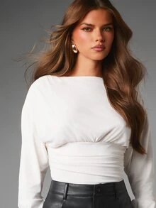 MISSGUIDED Celana Panjang Model High Rise Kulit Imitasi dengan Potongan Lebar dan Belahan Samping, Panjang Lurus, Cocok untuk Pesta Malam Musim Gugur dan Musim Dingin. - Putih - View 4