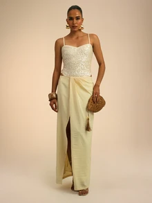 Dancing Leopard Apricot Sequin Camisole Bodysuit, Holiday/Vacation Wear - Apricot - View 3