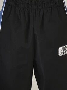 SUMWON Wide Leg Track Pants With Blue Side Stripe Contrast Piping And Logo Patch Retro Sportswear Style Full Length Woven Bottoms - Multicolor - View 6