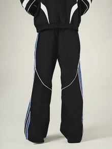 SUMWON Wide Leg Track Pants With Blue Side Stripe Contrast Piping And Logo Patch Retro Sportswear Style Full Length Woven Bottoms - Multicolor - View 2