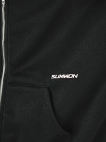 SUMWON Oversized Full-Zip Hoodie With Pink Stripe Sleeve Detail And Contrast Back ZigZag Paneling - Black - View 5