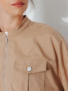 Pimkie Edition Women's Solid Color Zipper Front Cargo Pocket Casual Jacket - Brown - View 3
