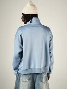 SUMWON Lost Without Trying Oversized Full Zip Track Jacket With Script Print Mandarin Collar And Ribbed Cuffs Fall Winter Essential - Dark Grey - View 2