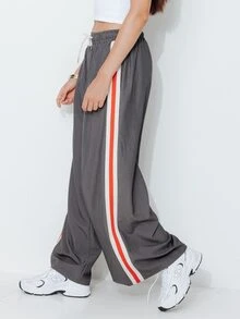 Pimkie Edition Women's Loose Fit Long Pants With Side Stripes, Drawstring Waist And Pockets - Dark Grey - View 4