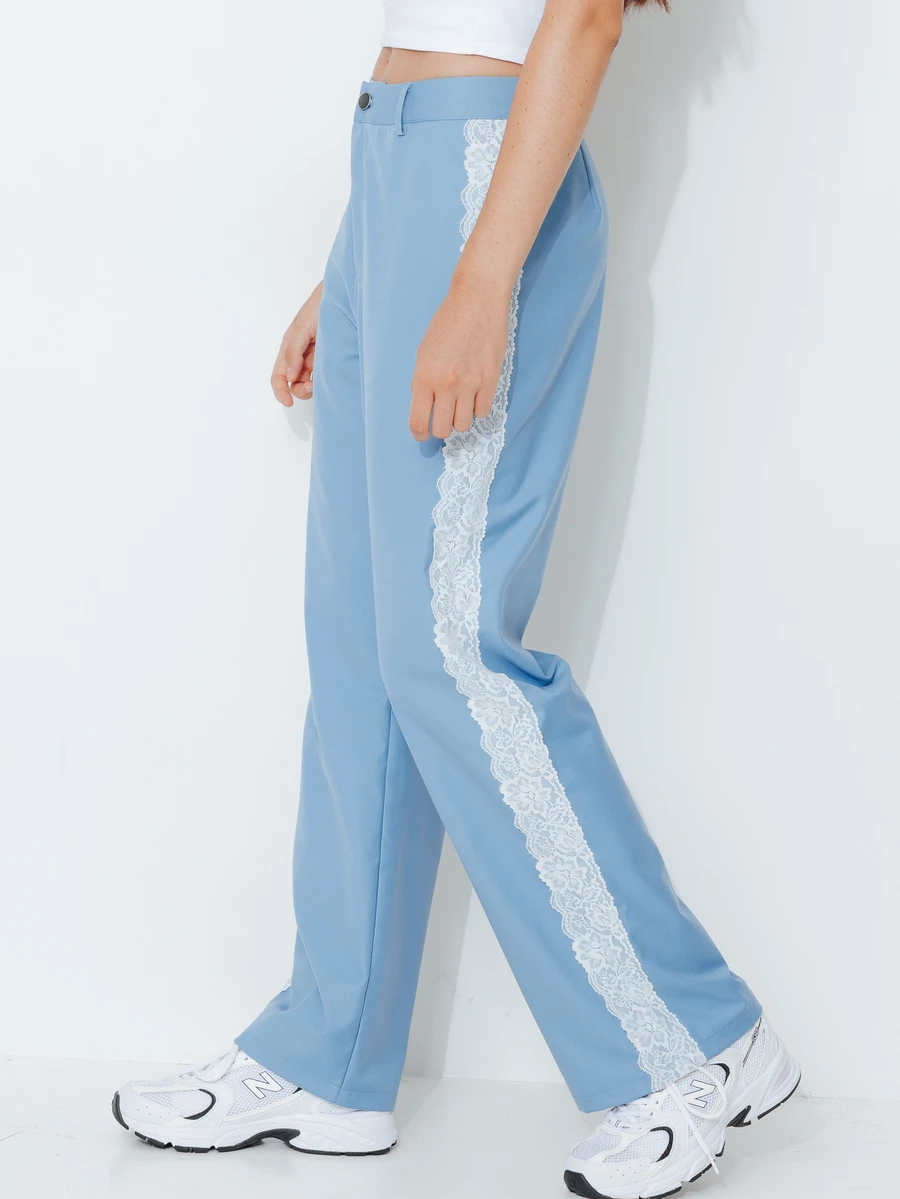 Pimkie Edition Casual Commute Lace Decor Long Pants - Blue - View 1