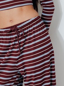 Pimkie Edition Setelan Dua Potong Wanita: Atasan Lengan Panjang dan Celana Panjang Bergaris Merah dan Biru Tua, Pakaian Kasual Sehari-hari - Burgundy - View 4