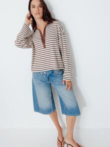 Pimkie Edition Autumn Casual Striped Drop Shoulder Long Sleeve T-Shirt - Multicolor - View 4