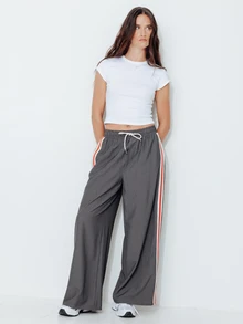 Pimkie Edition Women's Loose Fit Long Pants With Side Stripes, Drawstring Waist And Pockets - Dark Grey - View 6