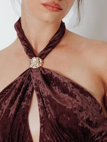 Pimkie Edition Atasan Wanita Model Halter Neck dengan Desain Potongan - Coklat - View 3