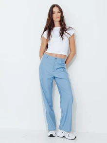 Pimkie Edition Casual Commute Lace Decor Long Pants - Blue - View 5