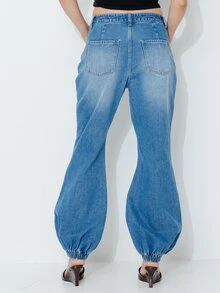 Pimkie Edition 2618DENIMJASMINE Celana Jeans Denim Kasual Wanita dengan Manset Elastis dan Gelembung - Biru - View 2