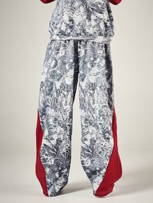 SUMWON Wide Leg Track Pants With Snow Forest AOP Print And Bold Red Contrast Side Panels Drawstring Waist Full Length - Multicolor - View 2