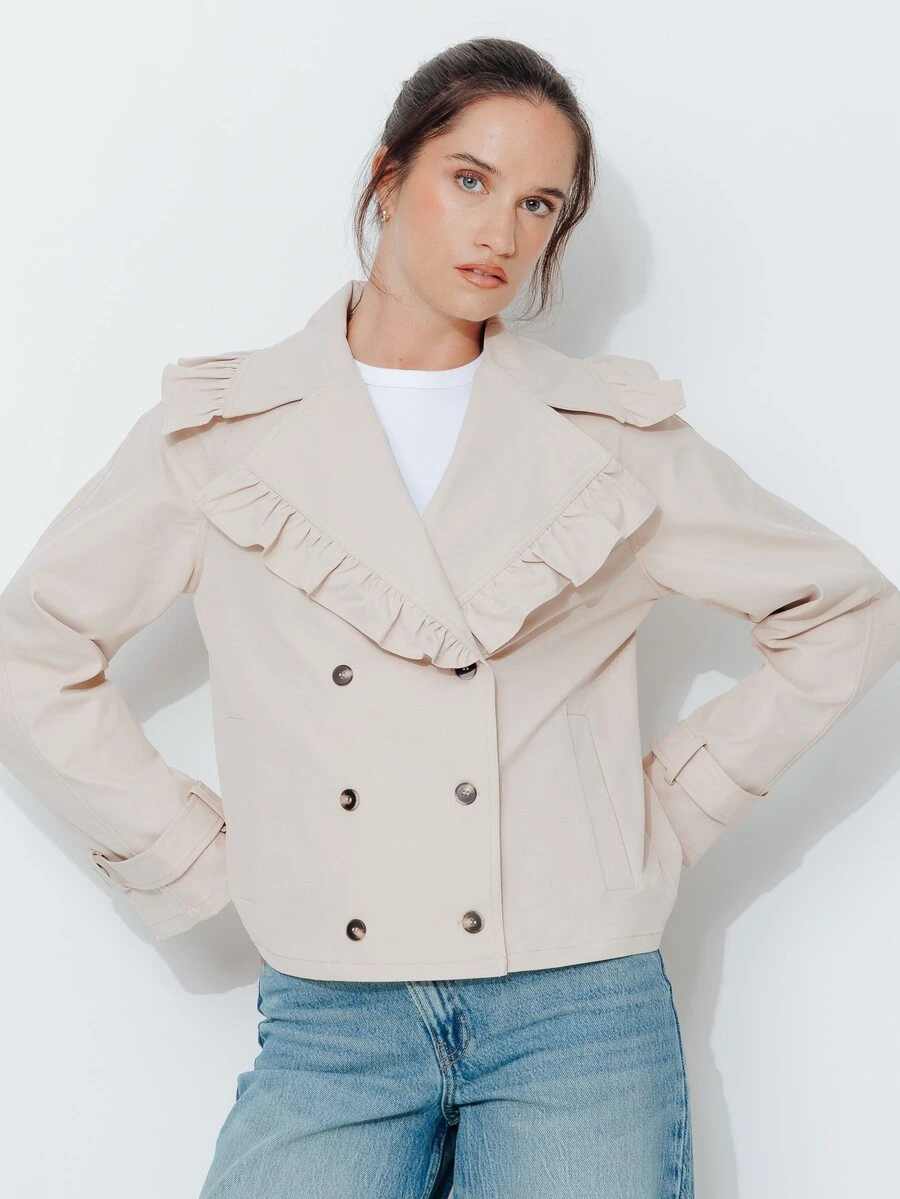 Pimkie Edition Jaket Lengan Panjang Wanita Warna Polos Kasual Serbaguna untuk Sehari-hari - Khaki - View 1