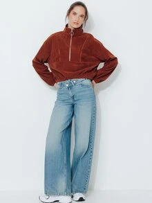 Pimkie Edition Women's Solid Color Stand Collar Casual Versatile Daily Wear Long Sleeve Sweatshirt - Coffee Brown - View 5