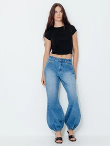 Pimkie Edition 2618DENIMJASMINE Celana Jeans Denim Kasual Wanita dengan Manset Elastis dan Gelembung - Biru - View 4