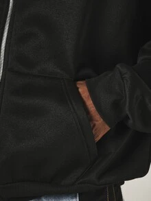 SUMWON Club Oversized Full-Zip Hoodie With Script Logo Back Print And Centre Pocket Fall Winter Streetwear - Black - View 5