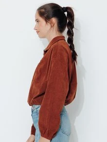 Pimkie Edition Women's Solid Color Stand Collar Casual Versatile Daily Wear Long Sleeve Sweatshirt - Coffee Brown - View 4
