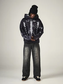 SUMWON Oversized Skeleton X-Ray Print Hoodie Pullover With All-Over Photographic Bone Graphic Long Sleeve Halloween Street Style Hooded Sweatshirt - Black - View 3