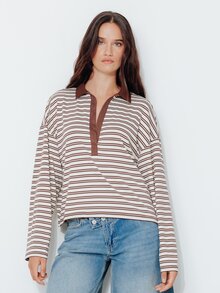 Pimkie Edition Autumn Casual Striped Drop Shoulder Long Sleeve T-Shirt - Multicolor - View 1