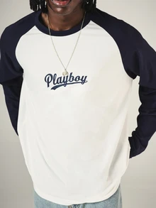 PLAYBOY X SUMWON Script Logo Chest Print Raglan Long Sleeve Crew Neck Color Block Oversized Baseball Tee - Multicolor - View 5
