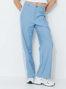 Pimkie Edition Casual Commute Lace Decor Long Pants - Blue - View 4