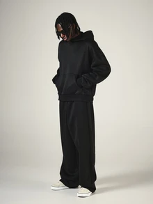 SUMWON Society International Oversized Pullover Hoodie With Large Back Graphic Print Cross Motif Stars Long Sleeve Fall Winter Streetwear - Black - View 3