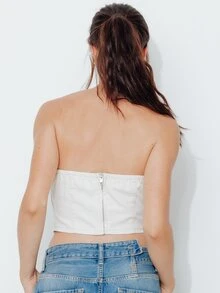 Pimkie Edition Women's Button Design Cropped Sexy Tube Denim Top - White - View 2