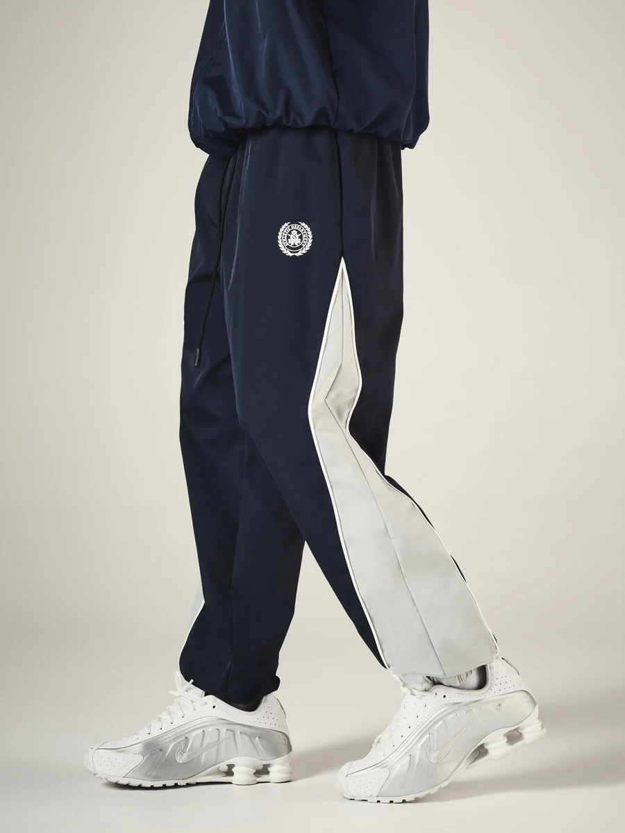 SUMWON Navy Side Panel Track Pants With Sheild Logo Detail Contrast Stripe Elastic Ankle Cuff Drawstring Waist - Navy Blue - View 1