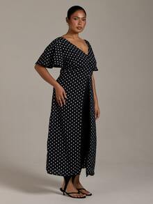 FASHION SZN Blus Maxi Polkadot Ukuran Besar Musim Gugur Tren Musim Dingin Baru Blus Panjang Monokrom Chic Klasik Elegan untuk Padu Padan Brunch - MultiWarna - View 4
