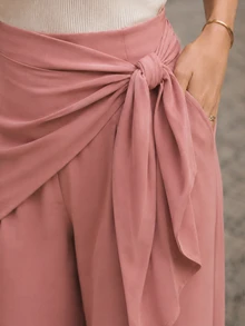 OverBlushhh Women's Solid Color Pleated Casual Versatile Daily Wear Long Pants - Dusty Pink - View 3