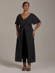 FASHION SZN Blus Maxi Polkadot Ukuran Besar Musim Gugur Tren Musim Dingin Baru Blus Panjang Monokrom Chic Klasik Elegan untuk Padu Padan Brunch - MultiWarna - View 1