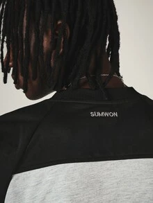 SUMWON Raglan Color Block Crew Neck Boxy Fit Short Sleeve T-Shirt With Contrast Black Sleeves And Drop Shoulder - Black - View 5