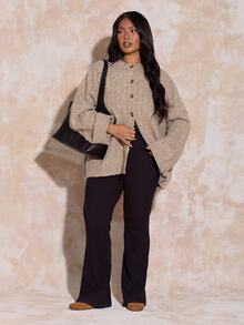FASHION SZN Plus Size Ribbed Kickflare Legging Autumn Winter Fashion Wardrobe Staple Basic Simple Casual Everyday Curve Legging New Season Trending Coffee Date Fall Fashion For Women Plus Size Leggings - Black - View 1